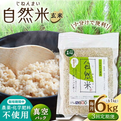 【3回定期便】栽培期間中 農薬・化学肥料不使用 自然米 玄米 6kg（ヒノヒカリ 1kg×6袋）/自然庵[UCQ026]