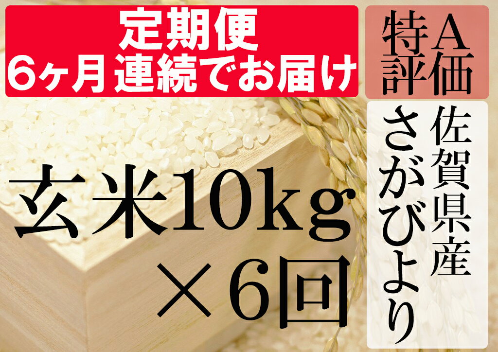 【ふるさと納税】J-4 【特A】《6ヶ月定期便》佐賀県産さがびより　玄米（毎月10kg×6回）