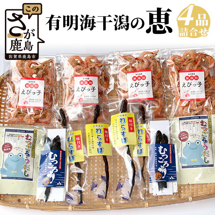 【ふるさと納税】有明海・干潟の恵（ 丸干しむつごろう・味付きわらすぼ・むつごろう出汁・えびっこ）ムツゴロウ ワラスボ 干しえび 芝海老 真海老 おやつ おつまみ 温め・調理不要 有明海産 ご当地 特産品 詰め合わせ 珍味 佐賀県 鹿島市 佐賀 グルメ 送料無料 C-77のサムネイル