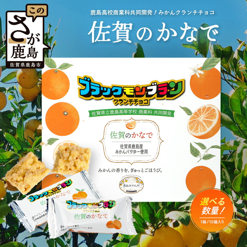 箱数を選べる[鹿島高校 商業科 共同開発]みかん クランチチョコ 佐賀のかなで 鹿島産みかんパウダー使用 1箱〜12箱(10本入/1箱あたり)レターパックでの発送 佐賀 鹿島 チョコレート ご当地スイーツ A-229 10本〜120本