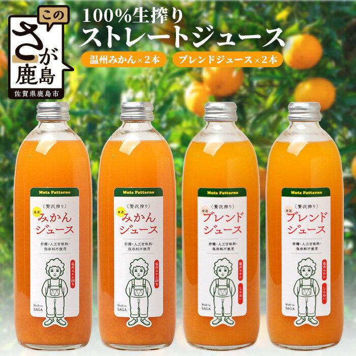 100% 生搾り ストレートジュース 鹿島市産 温州みかん 不知火 みかんジュース 500ml×合計4本 セット( みかんジュース と ブレンドジュース 各2本 ) 佐賀県 鹿島市 送料無料