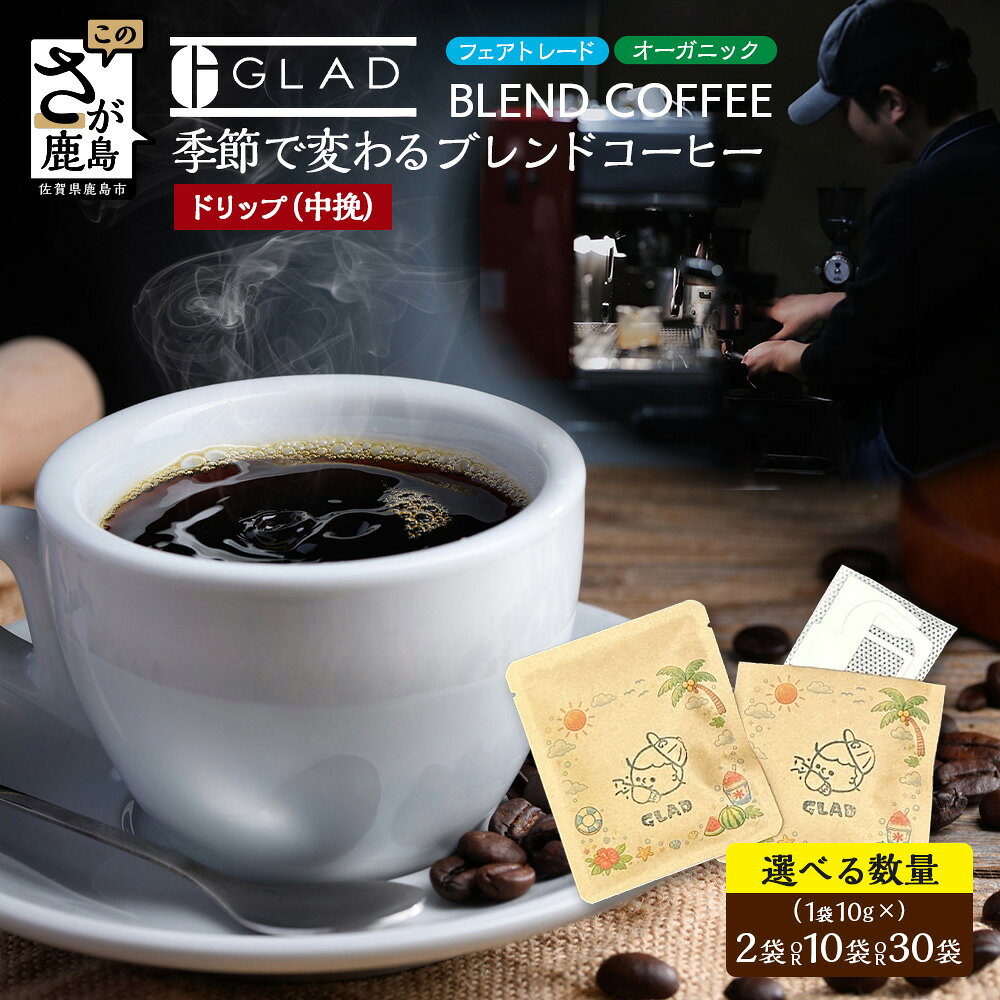 オーガニックブレンドコーヒー [ドリップ中挽10g お試し2袋 10袋 30袋 ]有機JAS フェアトレード コーヒー コーヒー豆 珈琲豆 おうちカフェ お取り寄せ 飲料 佐賀県 鹿島市