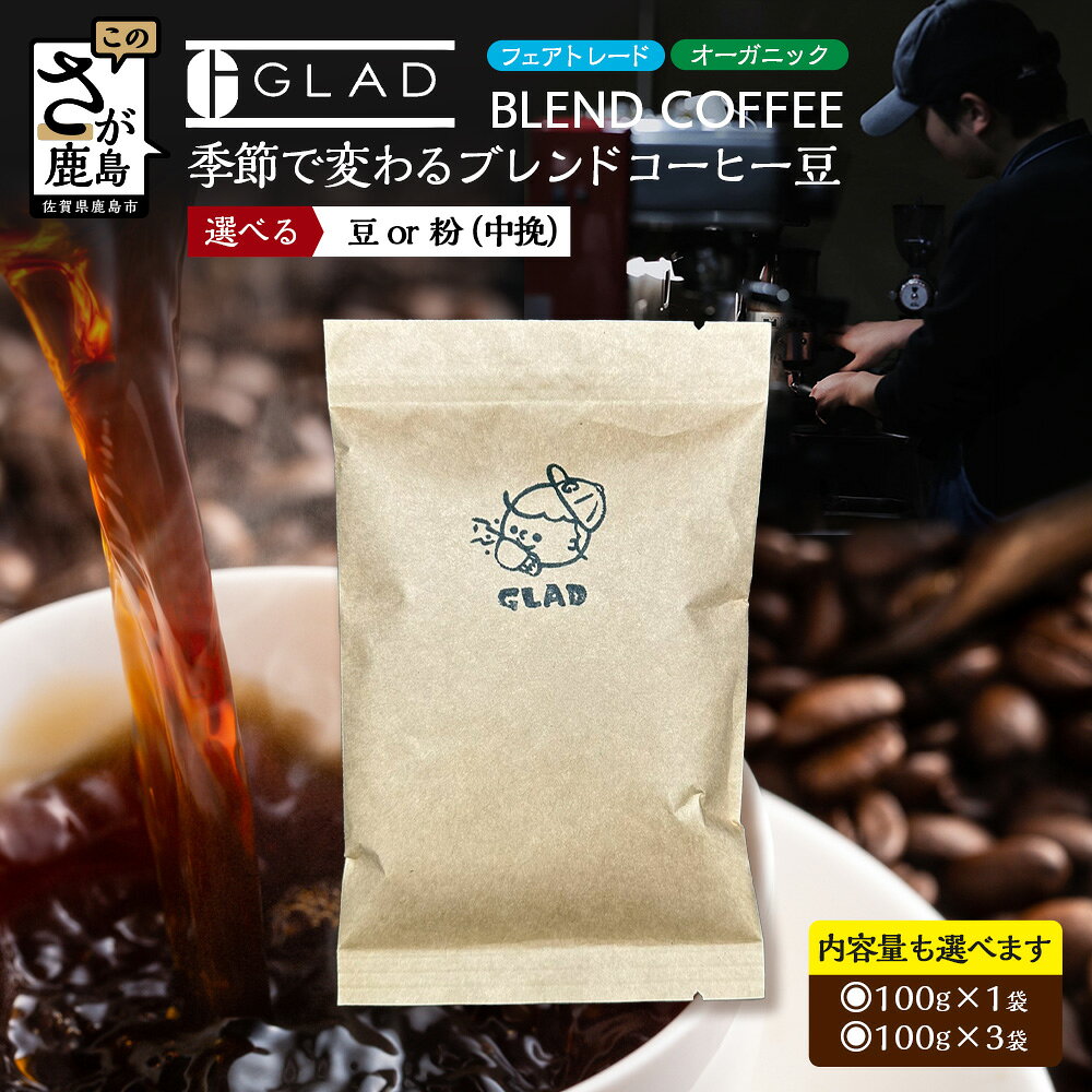 オーガニック ブレンドコーヒー豆100g | 1袋 3袋 [豆・粉選べる]季節ごとの味わいを楽しむ | 有機JAS フェアトレード コーヒー コーヒー豆 珈琲豆 おうちカフェ お取り寄せ 飲料 佐賀県 鹿島市