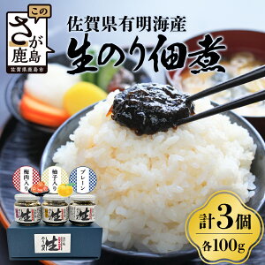 【ふるさと納税】\3種の風味を食べ比べ!/佐賀海苔 生のり佃煮セット(プレーン・梅・柚子)100g×3個|有明海の恵み×ご飯がすすむ絶品佃煮|佐賀県鹿島市産 国産・送料無料 A-2