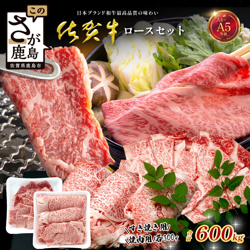 佐賀牛ロースセット(すき焼き用300g/焼肉用300g)合計600g 牛肉 ブランド牛 黒毛 和牛|佐賀牛 和牛 国産牛 高級 ごちそう ギフト グルメ 贅沢 ふるさと納税 ブランド牛 佐賀県 鹿島市 お取り寄せ 牛肉好き必見 鹿島 牛肉 ロース お肉セット