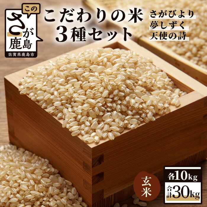 【ふるさと納税】さがびより 夢しずく 天使の詩 3点セット 玄米 10kg×3種 合計30kg 食べ比べ 詰め合わせ セット 令和5年産 米 お米 九州 国産 九州産 佐賀県 鹿島市 送料無料 F-6