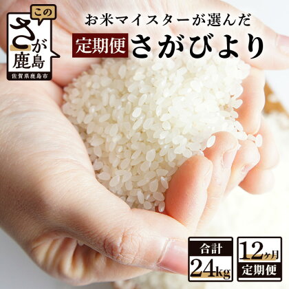 《12か月毎月お届け》鹿島市産 さがびより 特A 白米 玄米 2kg × 12回 計 24kg チャック付 定期便 月1回 佐賀県 鹿島市 送料無料 G-44