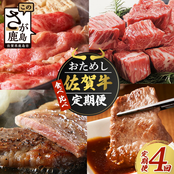 【ふるさと納税】【定期便 4回】佐賀牛 牛肉 食べ比べ 4ヶ月 お試し 定期 | ふるさと納税 和牛 黒毛和牛 佐賀牛 ブランド牛 牛肉 国産 焼肉 すき焼き しゃぶしゃぶ サイコロステーキ ステーキ 冷凍 佐賀県 鹿島市 人気 送料無料 G-58