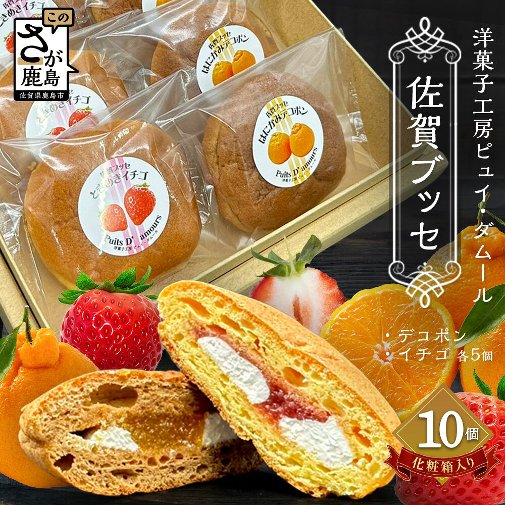 佐賀ブッセ 10個入り(イチゴ・デコポン 各5個)焼き菓子 洋菓子 お菓子 お土産 ギフト お祝い プレゼント ご自宅用 お取り寄せ 母の日 誕生日 ホワイトデー 可愛い 美味しい 人気 佐賀県 鹿島市 送料無料
