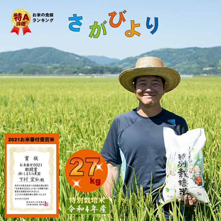 【ふるさと納税】特別栽培米さがびより 27kg（白米）しもむら農園 2021 お米番付 受賞 米