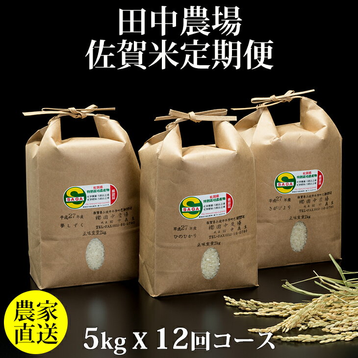 8位! 口コミ数「0件」評価「0」【定期便】(12ヶ月連続お届け) 佐賀県認定 特別栽培米 田中農場 佐賀米5kg X 12回 農家直送 お米の定期便 うまい 毎月12回 さ･･･ 