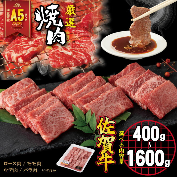 [選べる内容量] 佐賀牛 A5 ランク保証! 焼肉用 厳選部位 (400g~1,600g) ブランド牛 黒毛和牛 九州 佐賀 送料無料 A5だけブランド牛 薄切り 焼き肉 やきにく 人気 ランキング 高評価 牛肉 国産 佐賀県産 内容量を選べる [B120-031]