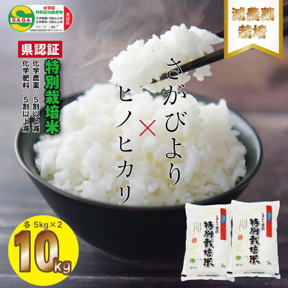 佐賀県認定 特別栽培米 食べ比べ「減農薬米」さがびより・ひのひかり（5KG×各1袋）しもむら農園 送料無料 合計10キロ 農薬半分以下 一等米 精米 白米 ブランド米 お米 白飯 人気 ランキング 高評価 お米 【B165-003】