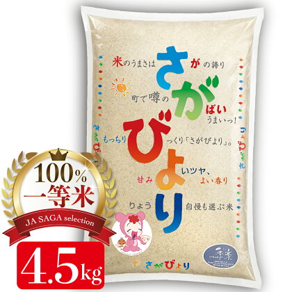 100%一等米 さがびより 4.5kg(令和5年産)【佐賀米 白米 精米 米 お米 コメ さがびより 一等米 ブランド米】(H040138)