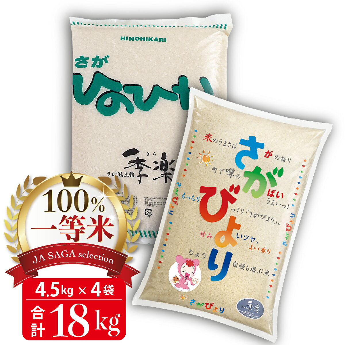 100%一等米 さがびよりとひのひかり各4.5kg×2袋(令和5年産)[佐賀米 白米 精米 米 お米 コメ さがびより ひのひかり 一等米 ブランド米](H040146)