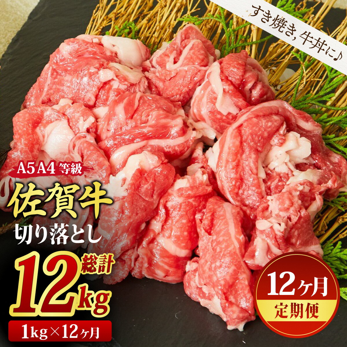 【ふるさと納税】【12回定期便】佐賀牛 切り落とし 1000g（500g×2)（合計12kg）【すき焼き用牛肉 すき焼き用 すき焼き 牛丼 A5 A4 希少 国産和牛 牛肉 肉 牛】(H085196)