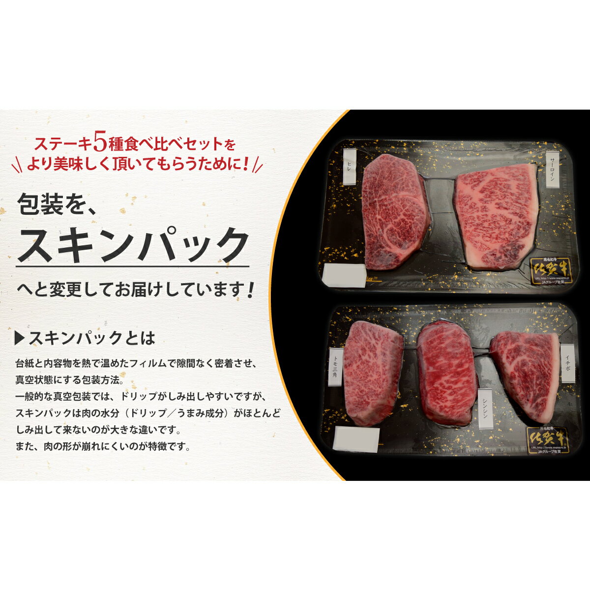 【ふるさと納税】佐賀牛 ステーキ5種食べ比べセット 500g （100gx5枚） サーロイン ヒレ 希少部位 A5 A4 (H085194) 3