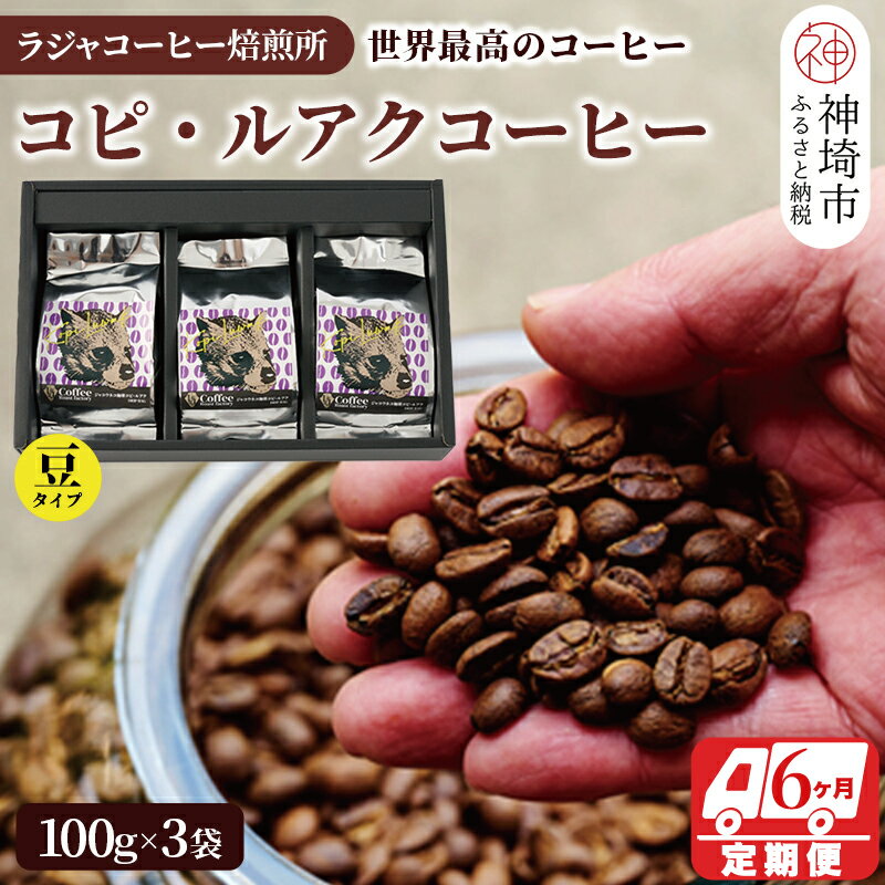 9位! 口コミ数「0件」評価「0」ジャコウネコ珈琲　コピ・ルアク 100g×3袋 合計300g【6回定期便】【最高級豆 幻のコーヒー】(H070108)