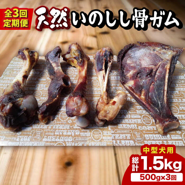 [全3回定期便][中型犬用・大容量]スモーキーな香りが食欲をそそる!天然いのしし骨ガム500g 総計1.5kg(肩甲骨もしくは橈骨) 吉野ヶ里町/まちづくり会株式会社 