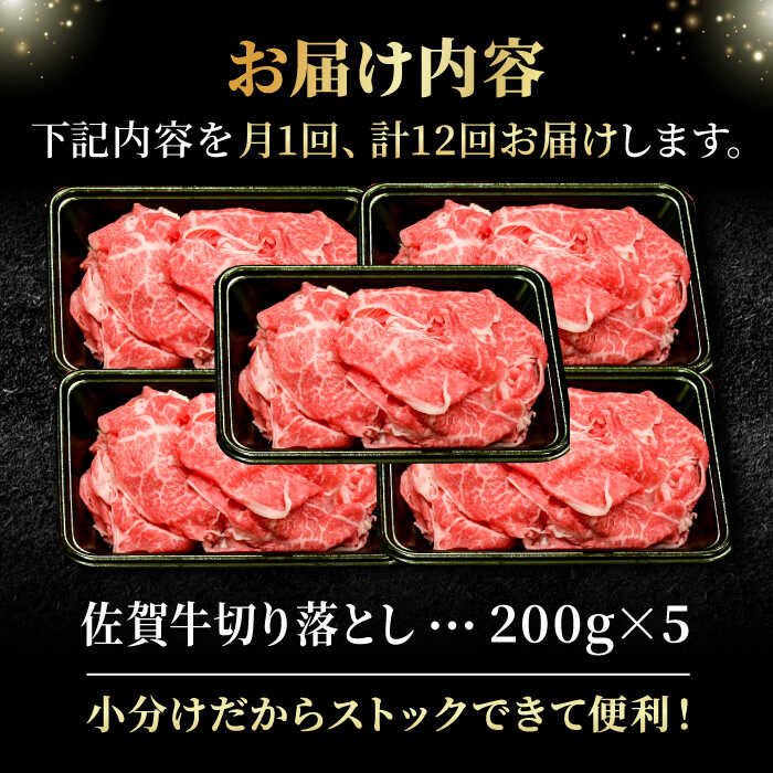 【ふるさと納税】【全12回定期便】＜ワンランク上の切り落とし＞佐賀牛 A5 ランク切り落とし 1kg（200g×5）吉野ヶ里町 /meat shop FUKU 黒毛和牛 国産 佐賀県産 A5等級 [FCX010]