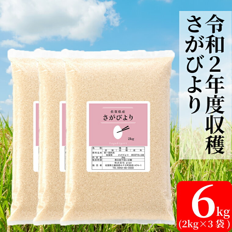 【ふるさと納税】【増量】令和2年産米さがびより6キロ（2kg×3）（BG116）