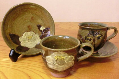 ★癒しの花紋★白石焼・瀧水窯の「コーヒーカップとソーサー」(23C4)