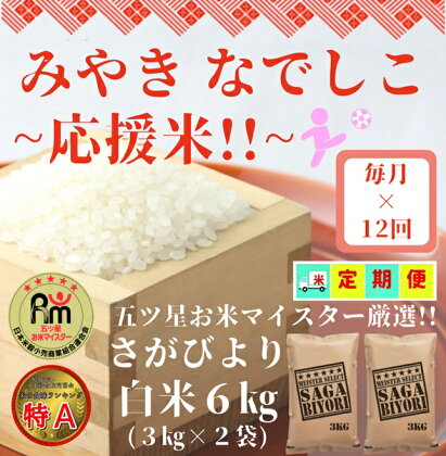 【みやきなでしこ】応援米【12回定期便】さがびより白米6kg（3kg×2袋）（CI345）