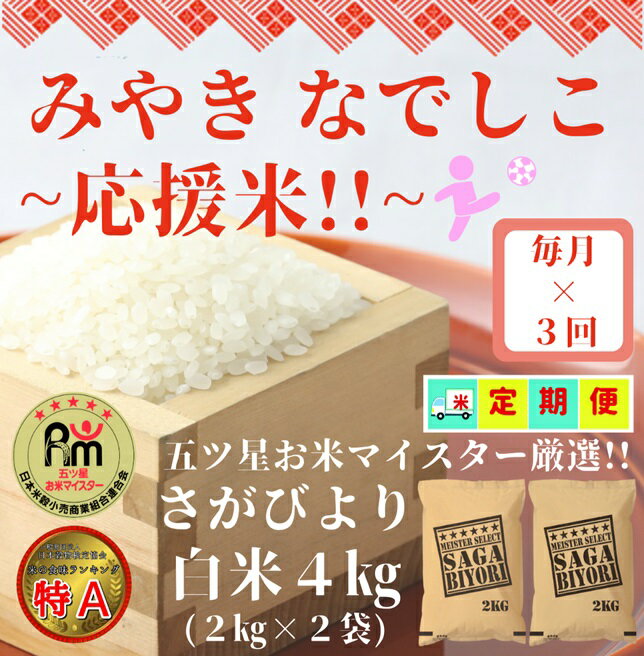 【ふるさと納税】【みやきなでしこ】応援米【3回定期便】さがびより白米4kg（2kg×2袋）（CI421）