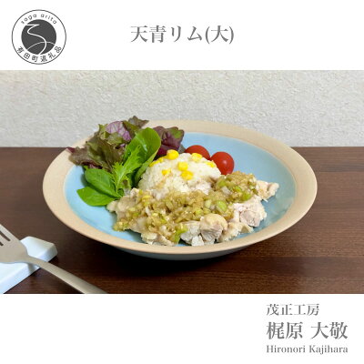 楽天ふるさと納税　A25-329【ふるさと納税】天青リム皿（大） カレー皿 パスタ皿 食器 梶原大敬 茂正工房