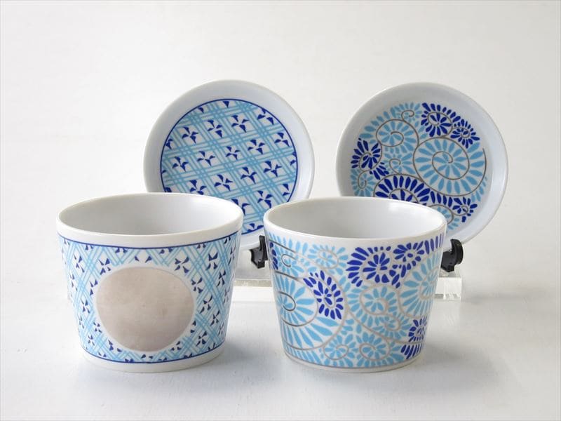 A45-93ARITA PORCELAIN LAB(アリタポーセリンラボ) JB蛸唐草&格子丸紋・蕎麦猪口&薬味皿ペアセット 有田焼 モダン コップ 湯呑 カップ