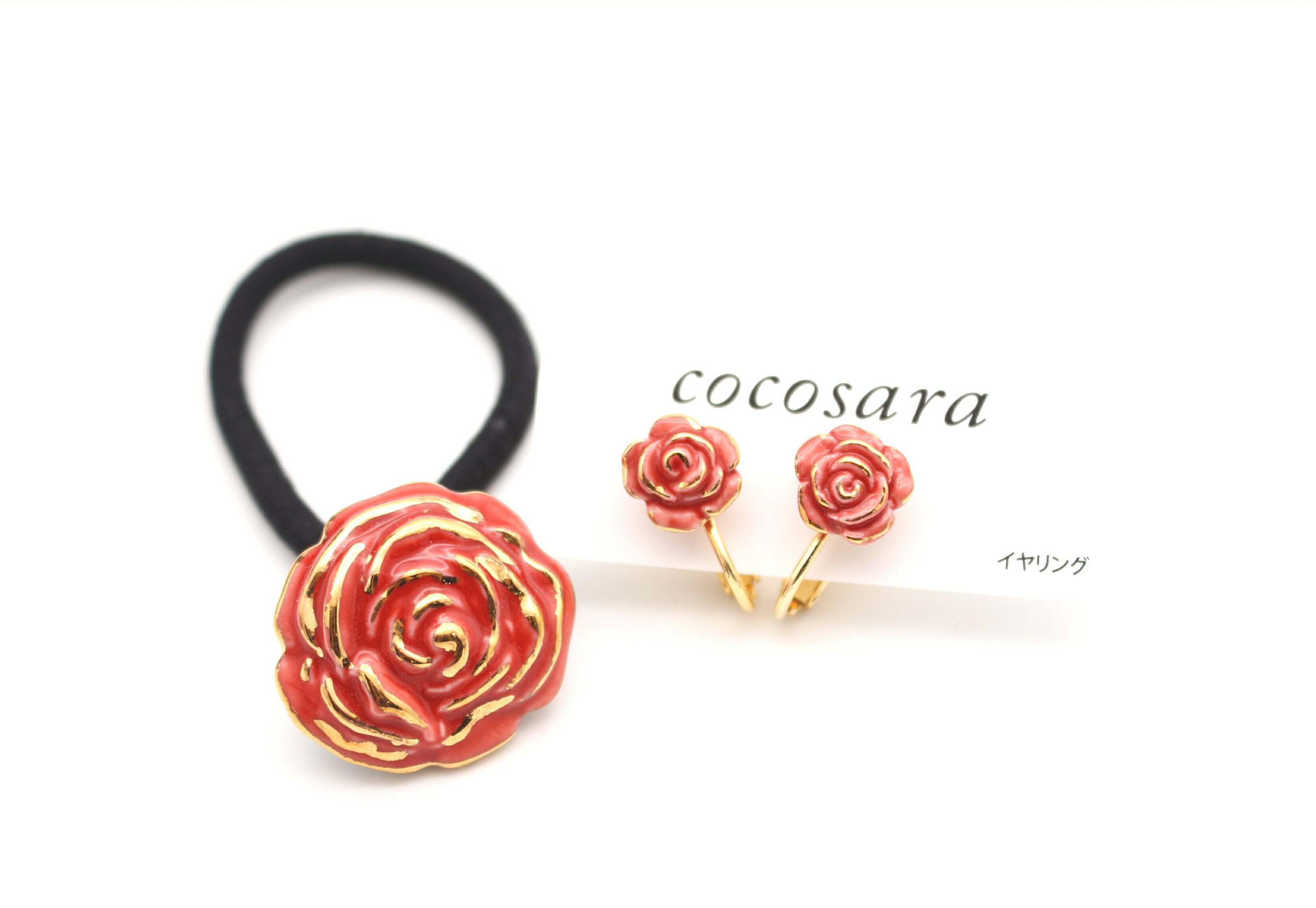 A10-187【ふるさと納税】 cocosara 有田焼 The longed-for red rose ヘアゴム＆イヤリング