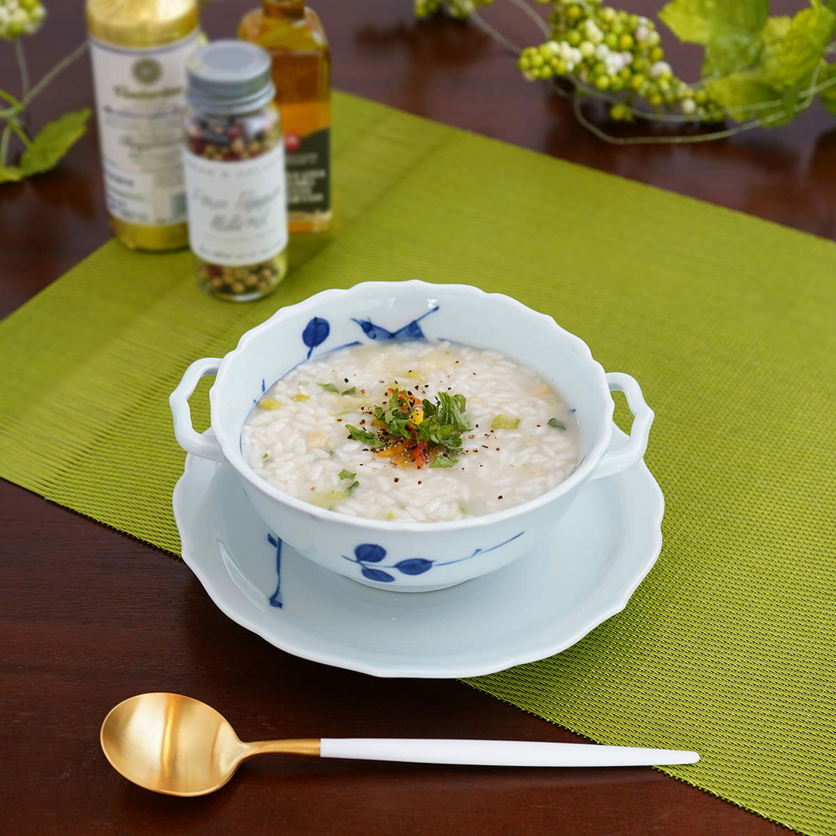 A15-72【ふるさと納税】有田焼 花鳥紋スープ碗皿 青雅堂