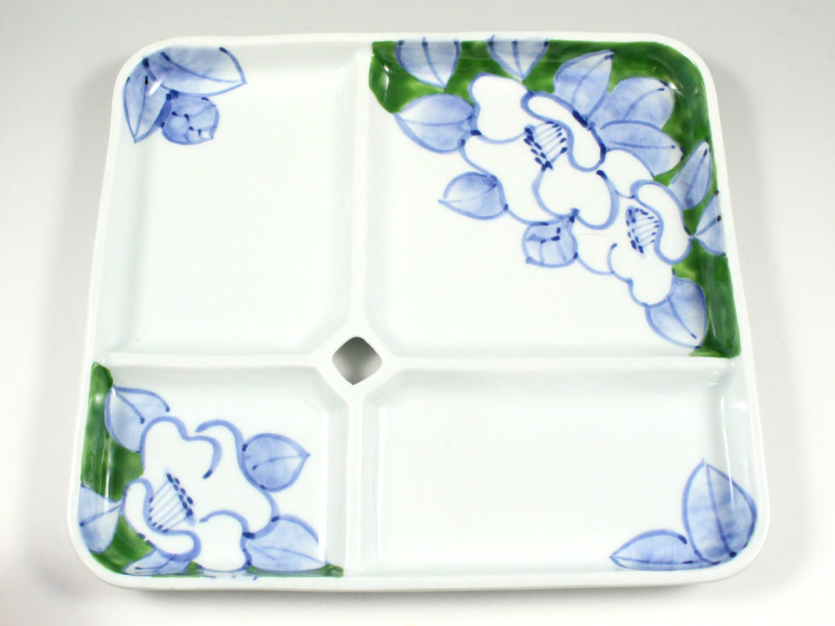 A20-399有田焼 One Plate 1+3 椿(緑) 三光堂