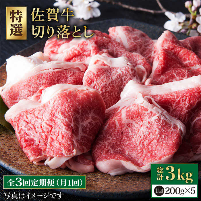 【ふるさと納税】【全3回定期便】佐賀牛 小分け 切り落とし 1kg ( 200g 5パック ) 【肉の三栄】 [HAA080]