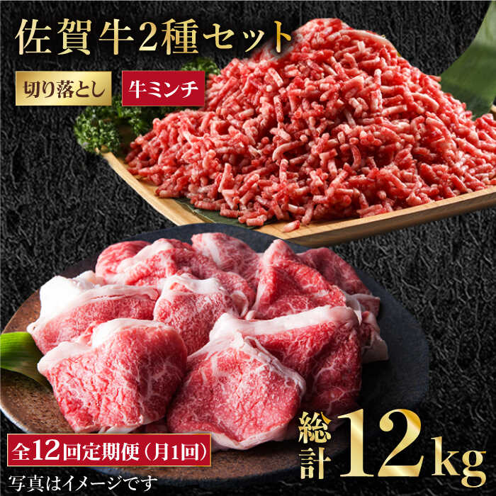 【ふるさと納税】【全12回定期便】佐賀牛 ミンチ ＆ 切り落とし 1kg ( 500g 2種 ) 【肉の三栄】 [HAA086]