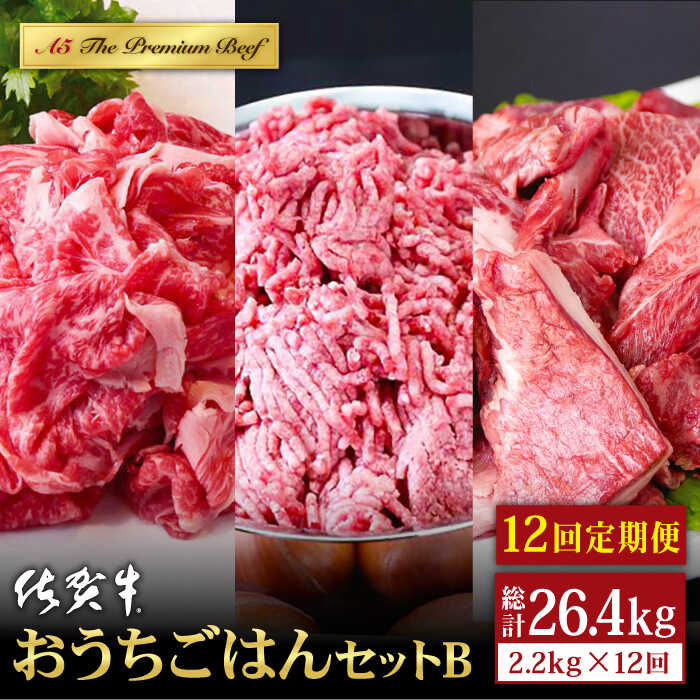 【ふるさと納税】【全12回定期便】佐賀牛 おうちごはんセットB 2.2kg ( 切り落とし 1kg ミンチ 600g 牛すじ 600g ) 【山下牛舎】 [HAD127]