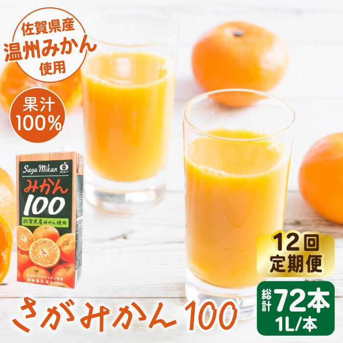 12位! 口コミ数「0件」評価「0」＜全12回定期便＞ 【佐賀県産温州みかん使用】さがみかん100　総計72本（1L×6本）【JAさが 杵島支所】果汁100% 濃縮還元[HAM･･･ 