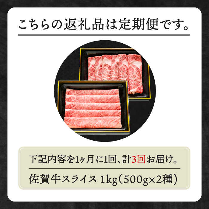 【ふるさと納税】【全3回定期便】佐賀牛 スライス 1kg ( 肩ロース リブロース 500g ) 【田中畜産牛肉店】 [HBH089]