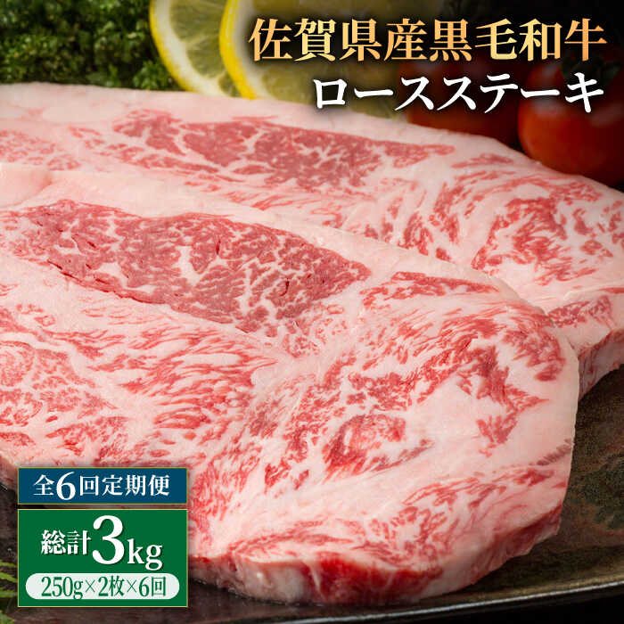 【6回定期便】佐賀県産 黒毛和牛 贅沢 ロース ステーキ 250g×2枚（計500g）【株式会社いろは精肉店】お肉 肉 牛肉 冷凍 和牛 [IAG088]