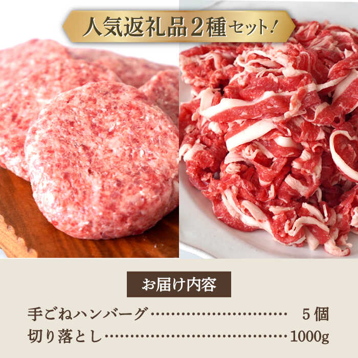 【ふるさと納税】【牧場直送】人気返礼品セット！しろいし牛 手ごねハンバーグ 5個＆切り落とし 1000g【有限会社佐賀セントラル牧場】お肉 肉 牛肉 冷凍 ハンバーグ 切落し 食べ比べ [IAH178]