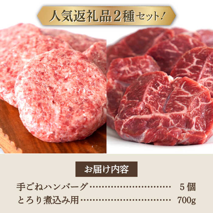 【ふるさと納税】【牧場直送】人気返礼品セット！しろいし牛 手ごねハンバーグ 5個＆とろり煮込み用 700g【有限会社佐賀セントラル牧場】 お肉 肉 牛肉 冷凍 ハンバーグ カレー シチュー用 すね 食べ比べ[IAH181]