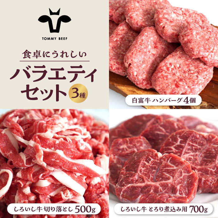 [牧場直送]食卓にうれしいバラエティ セット(手ごねハンバーグ 4個&切り落とし 500g&とろり煮込み用 700g)[有限会社佐賀セントラル牧場 