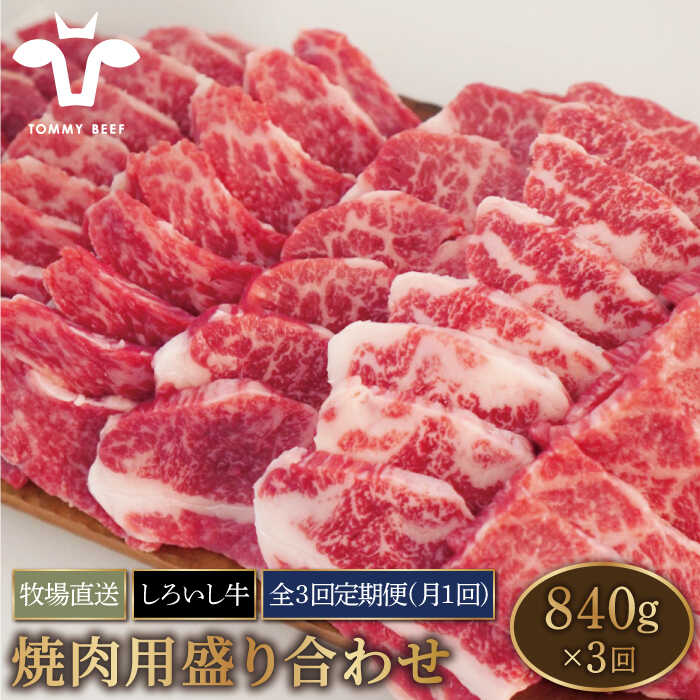 【牧場直送】【3回定期便】佐賀県産しろいし牛 焼肉用盛り合わせセット（希少部位）各回840g【有限会社佐賀セントラル牧場】モモ カタ 肩 バラ 肉 お肉 牛肉 焼き肉 BBQ 冷凍 [IAH047]