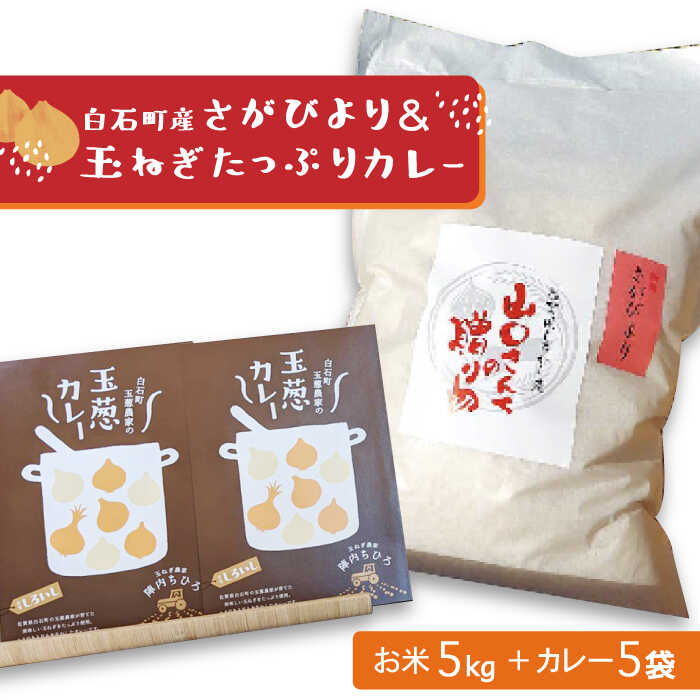 白石町産 さがびより（白米）5kg＆玉ねぎたっぷりカレー 5袋（レトルト）詰め合わせ【AGUMIGroup（農業女子グループ）】 [IAT002]