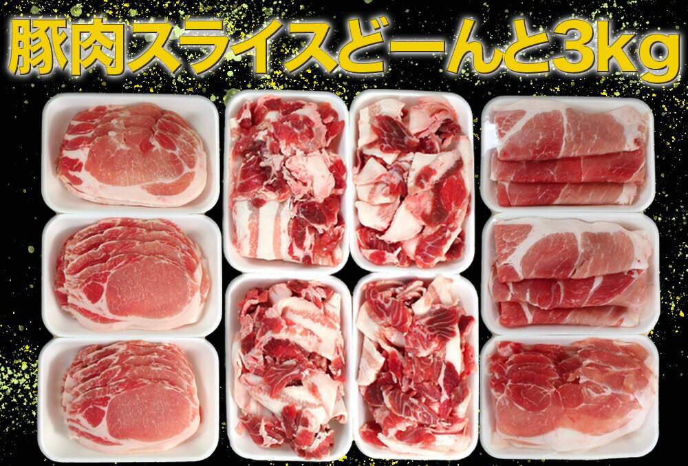 【ふるさと納税】OC-4 N45F お肉大好き！豚肉3種スライス3kg＆加工品2種1.24kg【合計4.24kg】 調理用 ソーセージ ハンバーグ しょうが焼き