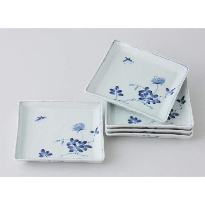 【ふるさと納税】【波佐見焼】14.5×14.5cm手描き角取皿揃 5枚組 野原 【西海陶器】10649 | ギフト 陶器 touki おしゃれ 伝統 人気 おス...