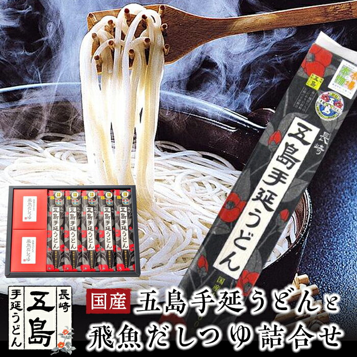 五島手延うどん(国産)200g×5束・飛魚だしつゆ詰合せ 2箱(10g×5パック×2箱)[長崎五島うどん] | ギフト グルメ 国産 長崎 お土産 手延べ五島うどん 長崎五島うどん おうち時間 九州 食べ物 五島手延べうどん 五島うどん