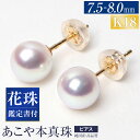 【ふるさと納税】【14営業日以内に発送】花珠 あこや真珠 7.5-8.0mm ピアス 1ペア K18 18金 K18 パール ゴールド パール 真珠鑑別鑑定書 ...