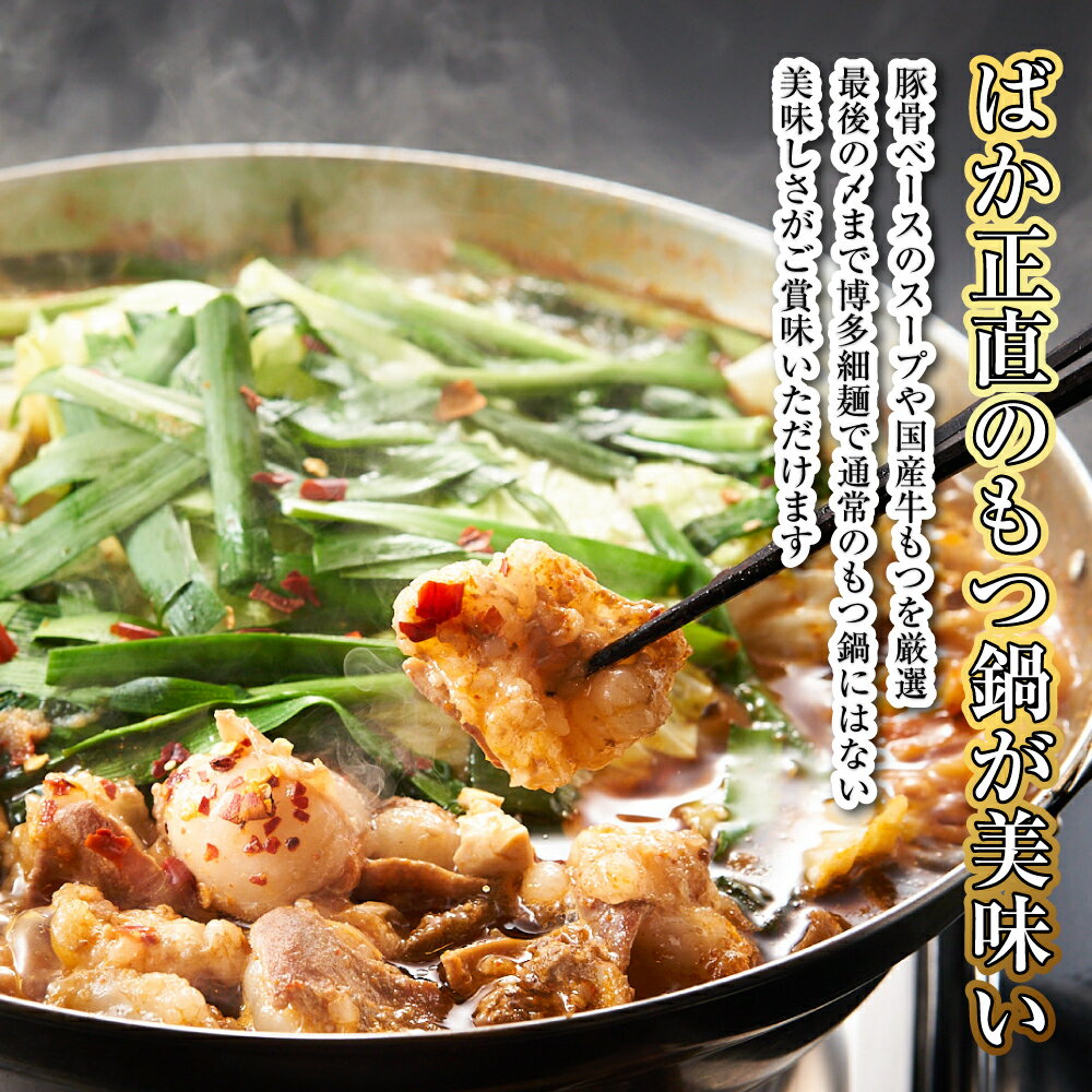 【ふるさと納税】【20営業日以内発送】【炎のもつ鍋】国産牛 長崎 もつ鍋 セット（辛みそ付醤油味） 細麺付 2~3人前×2セット モツ もつ 鍋 スープ付 辛味噌 醤油 和牛 牛 牛もつ ホルモン 博多細麺 冷凍 九州 長崎県 長崎市 送料無料