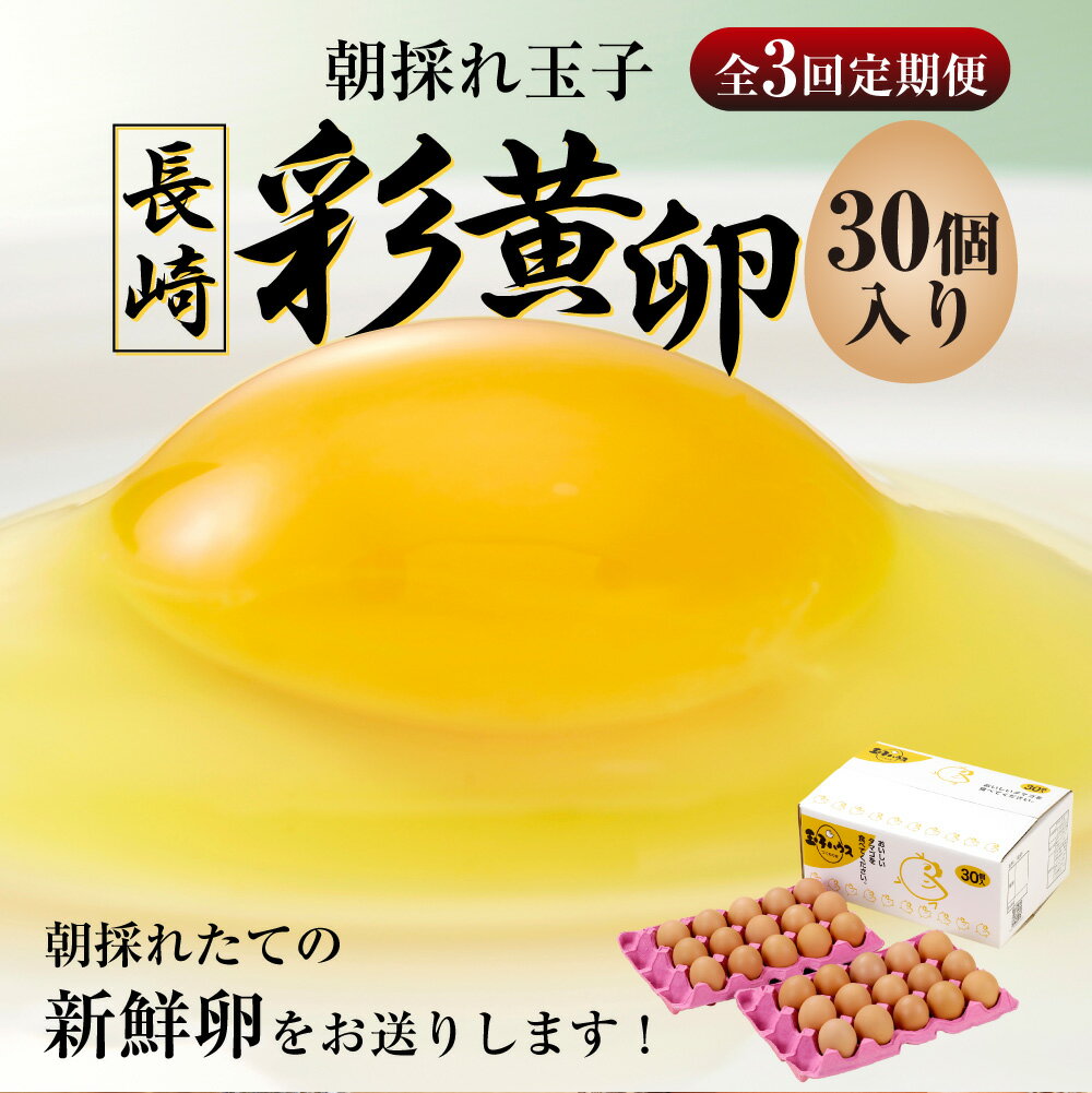 【ふるさと納税】【全3回定期便】「長崎彩黄卵」 朝採れ玉子 30個入り×1箱 計90個（30個×3回） 鶏卵 採れたて 新鮮卵 たまご タマゴ 冷蔵 長崎県 長崎市 送料無料
